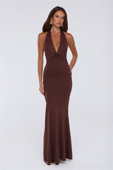 Chic Spark Halter Maxi Dress Chocolate