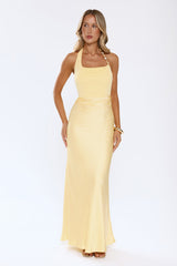 The Dress Effect Satin Halter Maxi Dress Yellow