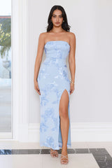 Glow Up Season Strapless Maxi Dress Blue