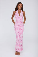 Power Vibe Halter Mesh Maxi Dress Pink