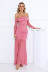 Pretty Allure Off Shoulder Maxi Dress Rose