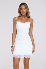 Wink Glow Mesh Lace Mini Dress White