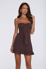 Own Your Glow Polka Dot Strapless Mini Dress Brown