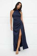 Sonnet Satin Halter Maxi Dress Navy