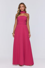 Sugar Babe Strapless Pleated Maxi Dress Magenta