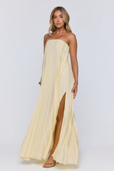 Moonlit Sea Pleated Strapless Maxi Dress Lemon