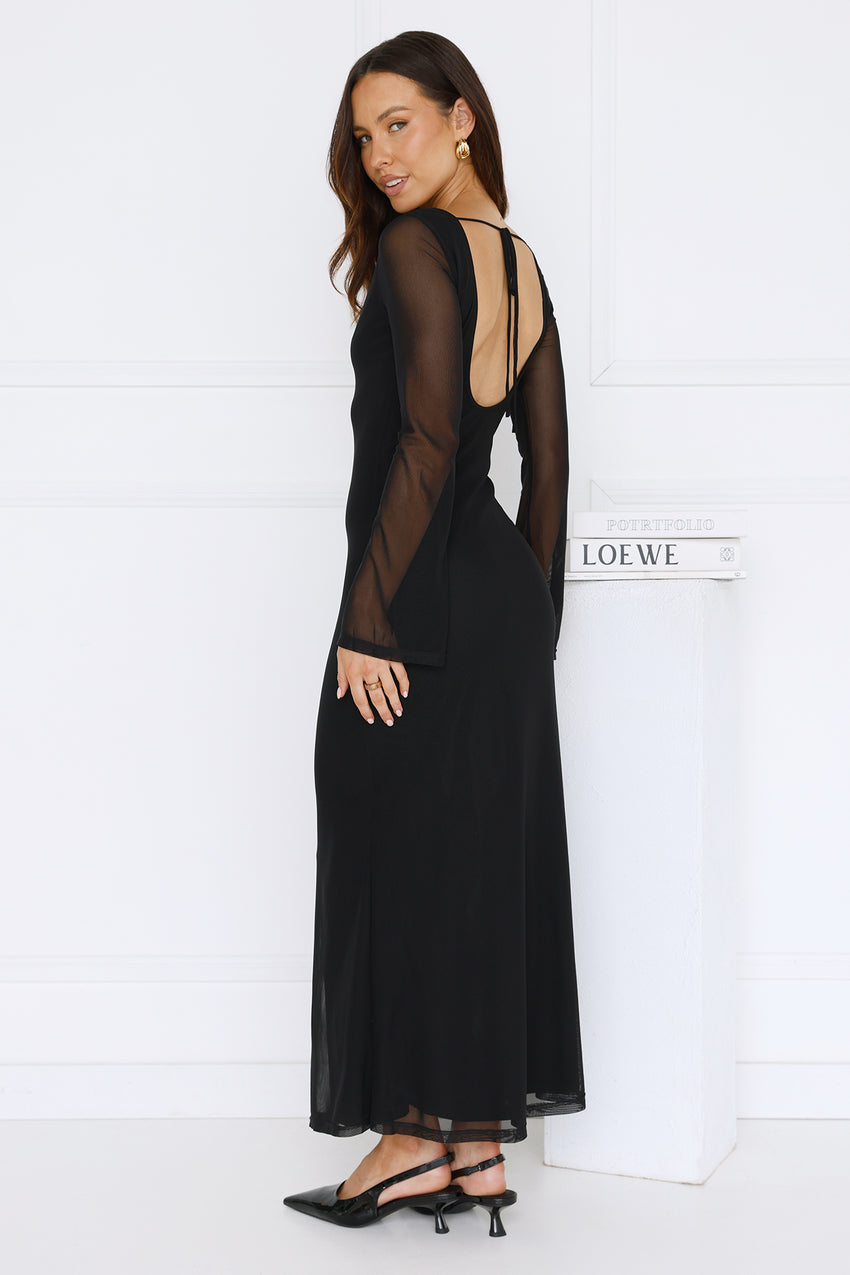 black floral mesh long sleeve maxi dress Black Large Floral Mesh Long Sleeve Maxi Dress