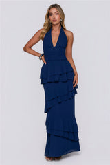 Power Glow Halter Maxi Dress Navy