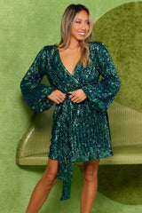 Static Memory Sequin Dress Green